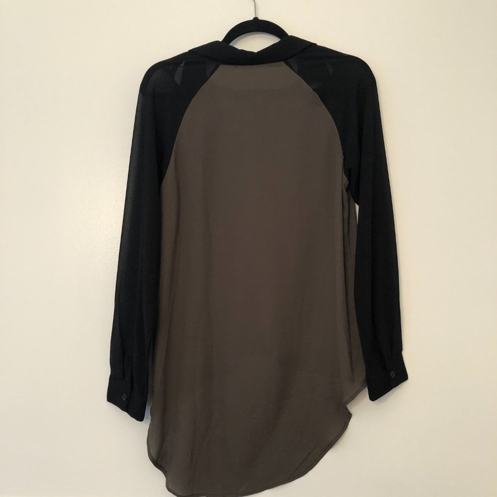 Tobi Black & Olive Cutout Button-Up Blouse | Size Small - Picture 5 of 10